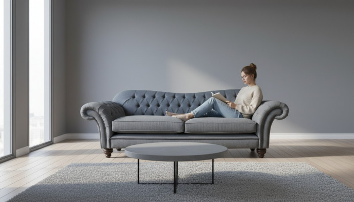 Moderm Sofa 3 miejsce do siedzenia Luksusowa kanapa włókiennicza Szare Sofy Podkładka Materiał Nowość