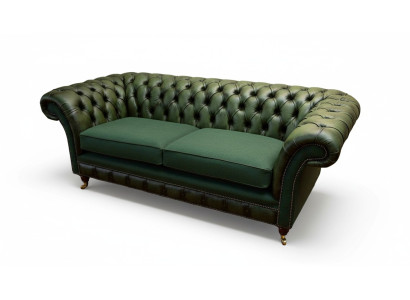 Design Sofa 3 miejsce do siedzenia Tapicerka Skóra Sofy Włókiennicze Chesterfield Green