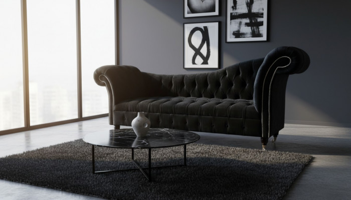 Sofa Luxury Włókienniczy Chesterfield Couch Podkładka 3 miejsce do siedzenia Ustawić Blue Aksamite