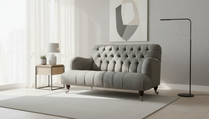 Luksusowa trzyosobowa szara sofa 2 miejsca siedzące designerskie kanapy Chesterfield meble