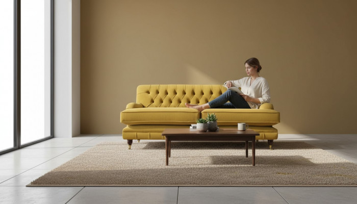 Sofa 3 miejsce do siedzenia Żółta Sofa Tapicerowana do Salonu Elegancki Design Klasyczny