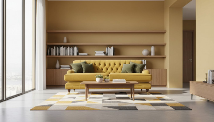 Sofa 3 miejsce do siedzenia Żółta Sofa Tapicerowana do Salonu Elegancki Design Klasyczny