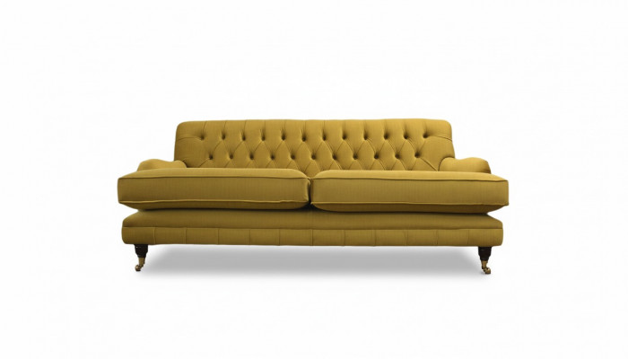 Sofa 3 miejsce do siedzenia Żółta Sofa Tapicerowana do Salonu Elegancki Design Klasyczny