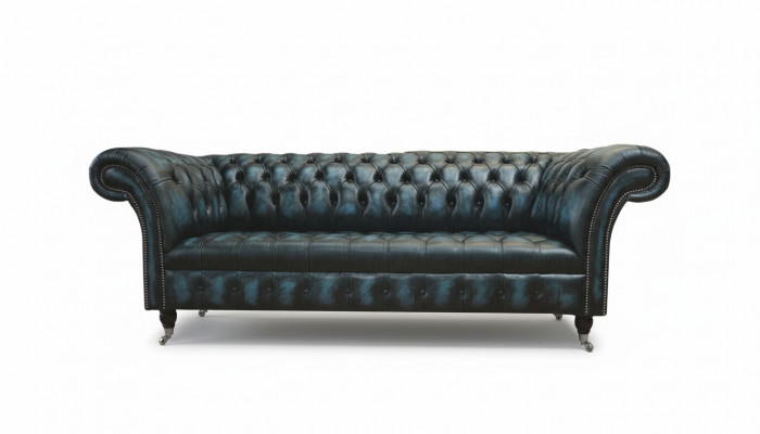 Classic 3 Siedziba Couch Podkładka Siedziba Chesterfield Włókienniczy Skóra Blue