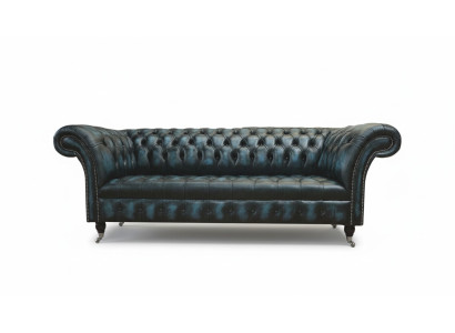 Classic 3 Siedziba Couch Podkładka Siedziba Chesterfield Włókienniczy Skóra Blue