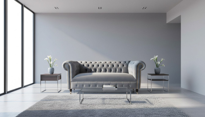 Chesterfield Szara Kanapa Sofa Trzyosobowa Kanapy Sofy Aksamit Meble 230cm