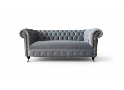 Chesterfield Szara Kanapa Sofa Trzyosobowa Kanapy Sofy Aksamit Meble 230cm