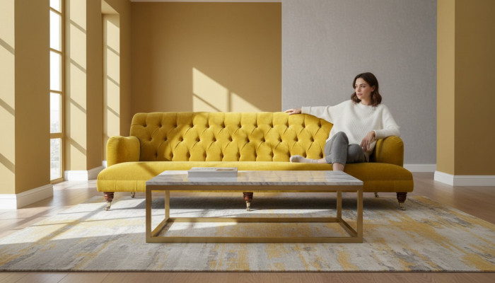 Design Chesterfield Chesterfield Włókienniczy Yellow 5 miejsce siedzące Podkładka Nowość