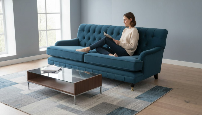 Chesterfield Design Luxury Podkładka Sofa 3 miejsce do siedzenia Blue Couch Włókienniczy Nowość