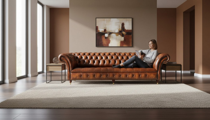 Sofa 4 miejsce do siedzenia Chesterfield Design Luksusowa Sofa Podkładka Couch New Brown