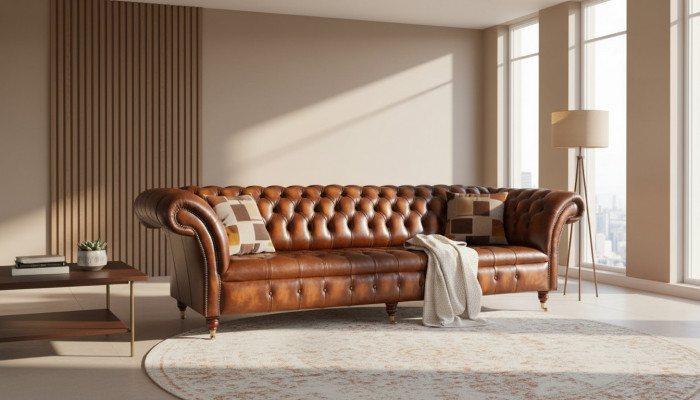 Sofa 4 miejsce do siedzenia Chesterfield Design Luksusowa Sofa Podkładka Couch New Brown