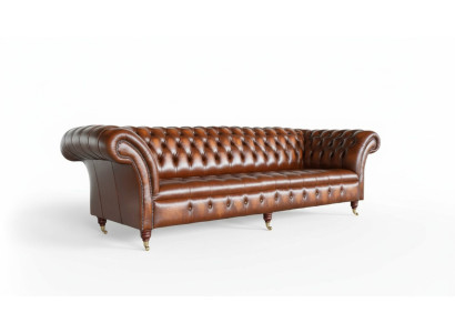 Sofa 4 miejsce do siedzenia Chesterfield Design Luksusowa Sofa Podkładka Couch New Brown