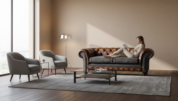 Chesterfield Design Luksusowa Podkładka Sofa Kanapa Siedziba Salon Skóra Nowość