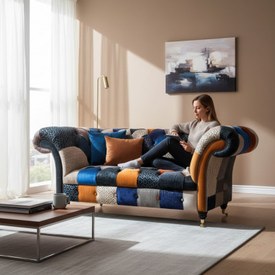 Sofy Siedziba Materiał Design Trzyosobowa Luksusowa Chesterfield Meble Multicolor