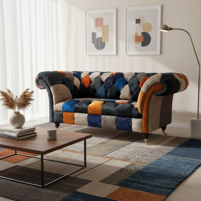 Sofy Siedziba Materiał Design Trzyosobowa Luksusowa Chesterfield Meble Multicolor