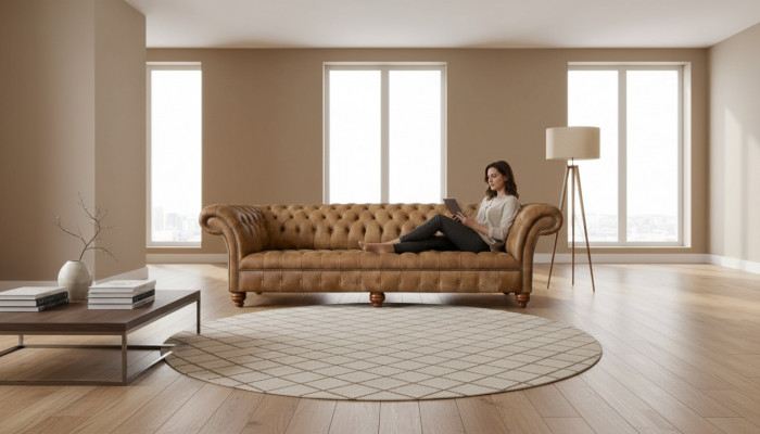 Sofa 4 miejsce do siedzenia Chesterfield Podkładka Living Room Design Luxury Drewno Nowa