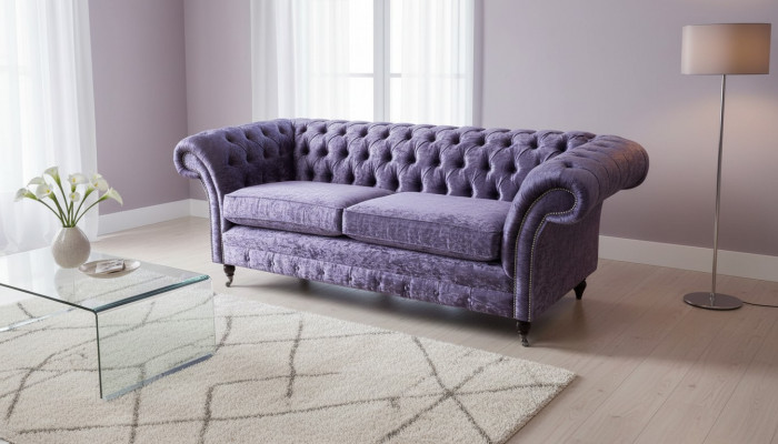 Sofa trzyosobowa Chesterfield 3 miejsce do siedzenia sofa do salonu fioletowa materiałowa kanapa
