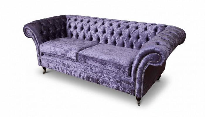 Sofa trzyosobowa Chesterfield 3 miejsce do siedzenia sofa do salonu fioletowa materiałowa kanapa