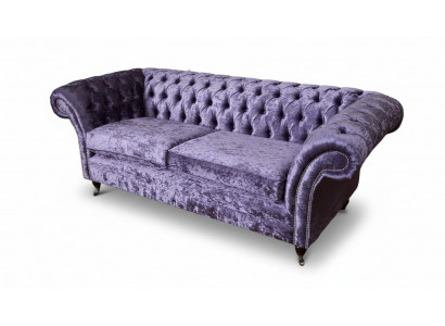 Sofa trzyosobowa Chesterfield 3 miejsce do siedzenia sofa do salonu fioletowa materiałowa kanapa