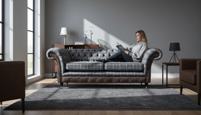 Sofa 3 Siedziba Sofy Włókiennicze Kanapy Design Meble Trzyosobowe Szare Chesterfield