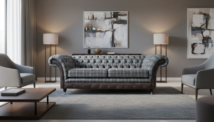 Sofa 3 Siedziba Sofy Włókiennicze Kanapy Design Meble Trzyosobowe Szare Chesterfield