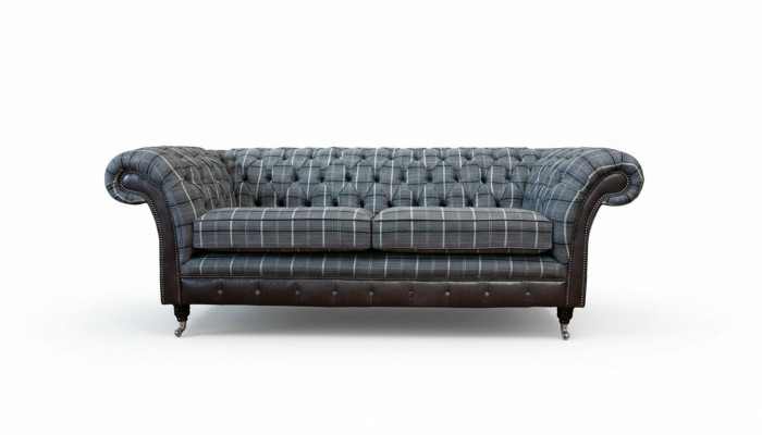 Sofa 3 Siedziba Sofy Włókiennicze Kanapy Design Meble Trzyosobowe Szare Chesterfield