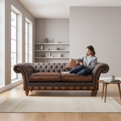 Salon Nowoczesna Sofa 3 miejsce do siedzenia Design Style Meble Chesterfield Sofy Szara Nowość