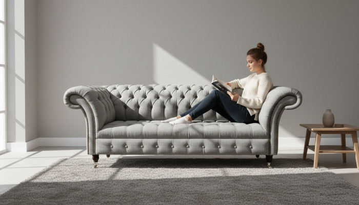 Chesterfield 3 miejsce siedzące Sofa Grey Design Couches Podkładka Sofy Couches