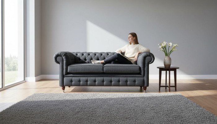 Chesterfield Couch Podkładka Meble Dwumiejscowe Kanapy Sofy Materiał Szary