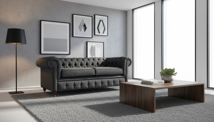 Chesterfield Couch Podkładka Meble Dwumiejscowe Kanapy Sofy Materiał Szary
