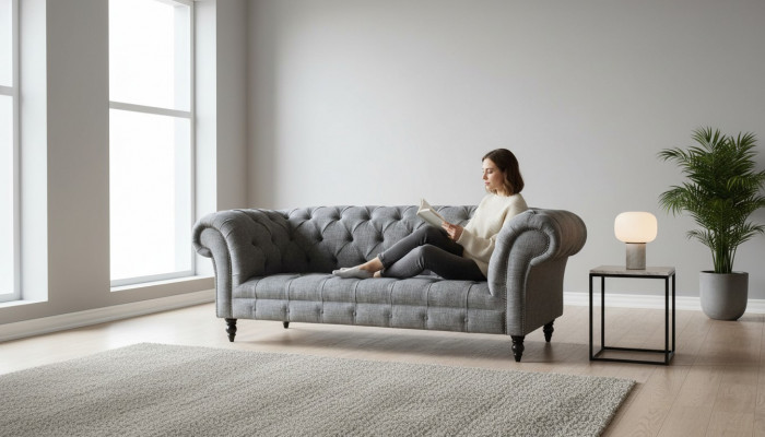 Chesterfield Couch Sofa Podkładka 3 miejsce do siedzenia Kanapy Siedziba Sofy Szare Nowe
