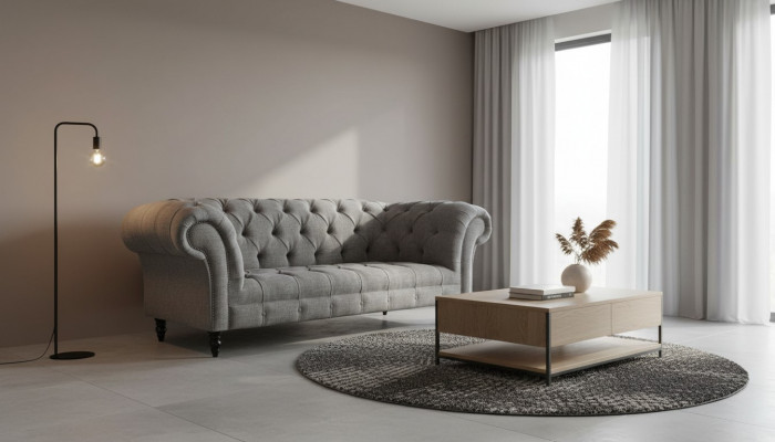 Chesterfield Couch Sofa Podkładka 3 miejsce do siedzenia Kanapy Siedziba Sofy Szare Nowe