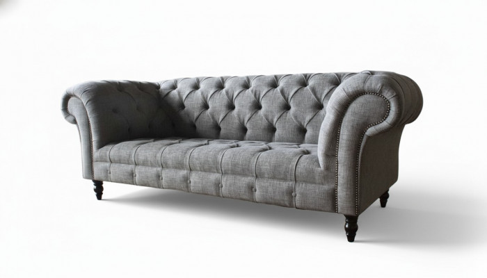 Chesterfield Couch Sofa Podkładka 3 miejsce do siedzenia Kanapy Siedziba Sofy Szare Nowe