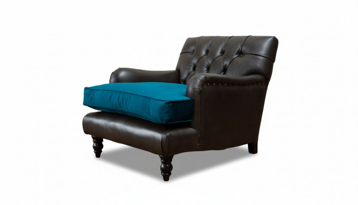 Chesterfield Fotel Couch 1 miejsce do siedzenia Sofy Podkładka Sofa Skóra Szara