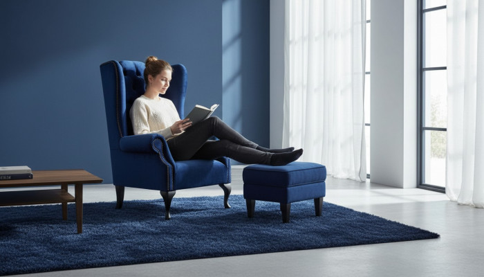 EarsFotel Chesterfield Sofa Couch Podkładka 1 miejsce siedzące Fotel Włókienniczy Blue