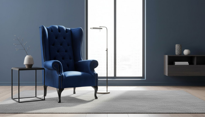 EarsFotel Chesterfield Sofa Couch Podkładka 1 miejsce siedzące Fotel Włókienniczy Blue