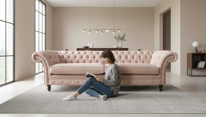 Modern Chesterfield 4 miejsce do siedzenia Design Sofa Różowe Meble tapicerowane Sofy Materiał Włókienniczy