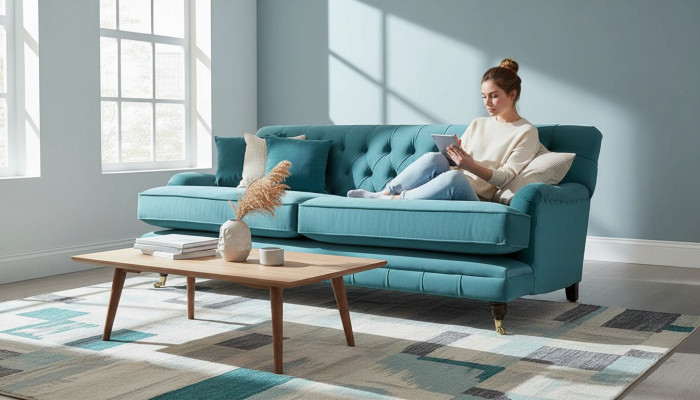 Sofa 3 miejsce do siedzenia Material Design Couch Podkładka Sofy Włókienniczy Modern Chesterfield 1