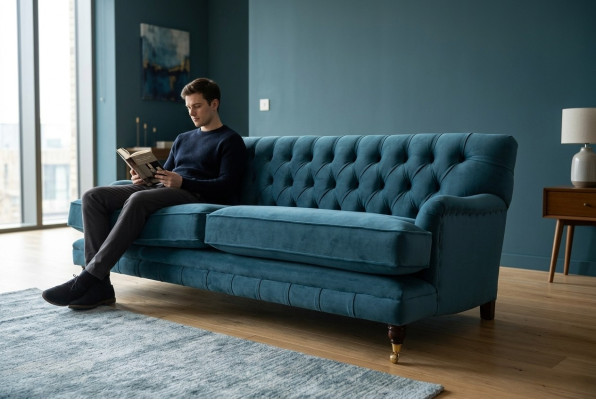 Sofa Trzyosobowa Podkładka Design Sofa Niebieski Siedziba Sofy Meble Chesterfield