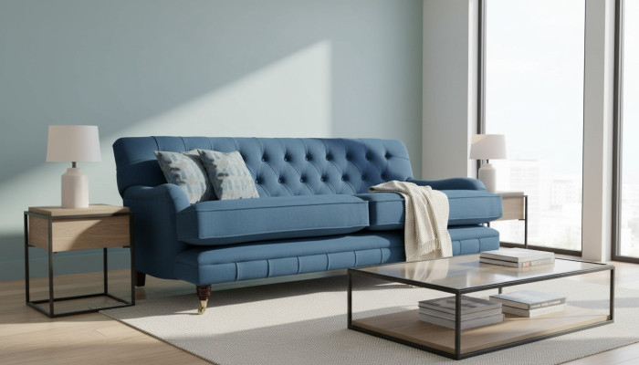 Sofa Trzyosobowa Podkładka Design Sofa Niebieski Siedziba Sofy Meble Chesterfield