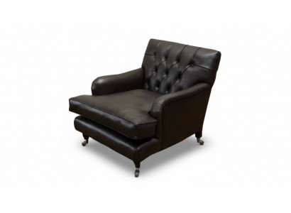 Fotel projektanta 1-osobowy Brązowa skóra Tkanina Luksusowa Sofka Chesterfield Nowa