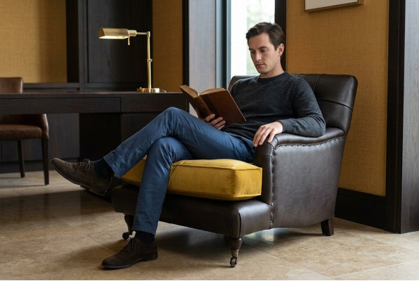 Fotel Couch Sofa Skóra Brown Lounge Podkładka miejsce siedzące Luxury Design Club