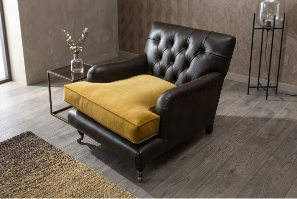 Fotel Couch Sofa Skóra Brown Lounge Podkładka miejsce siedzące Luxury Design Club