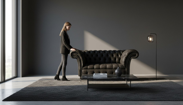 Chesterfield Fotel Design Podkładka Couch Czarny Włókienniczy Materiał Lounge