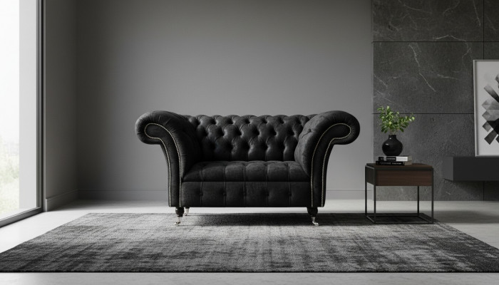 Chesterfield Fotel Design Podkładka Couch Czarny Włókienniczy Materiał Lounge