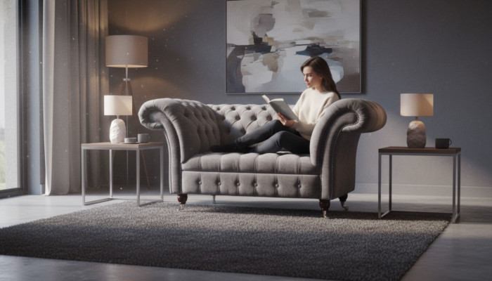 Chesterfield Sofa 1,5 miejsce do siedzenia Sofa Podkładka Design Sofy Siedziba Podkładka Szara