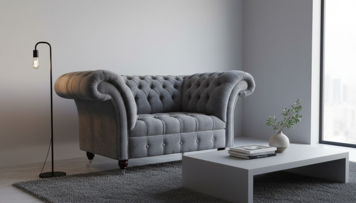 Chesterfield Sofa 1,5 miejsce do siedzenia Sofa Podkładka Design Sofy Siedziba Podkładka Szara