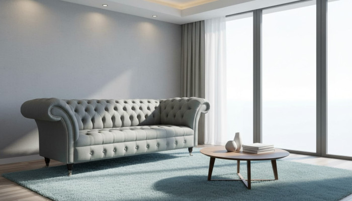 Sofa 3 miejsce do siedzenia Materiał kanapy Nowoczesny Luksus Szary Chesterfield Trzyosobowy Nowy