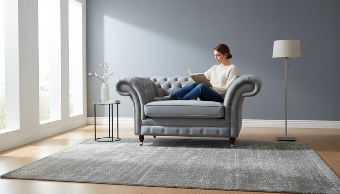 Chesterfield Fotel Włókienniczy Sofa Materiał Kanapa Sofy Kanapy Lounge Szare