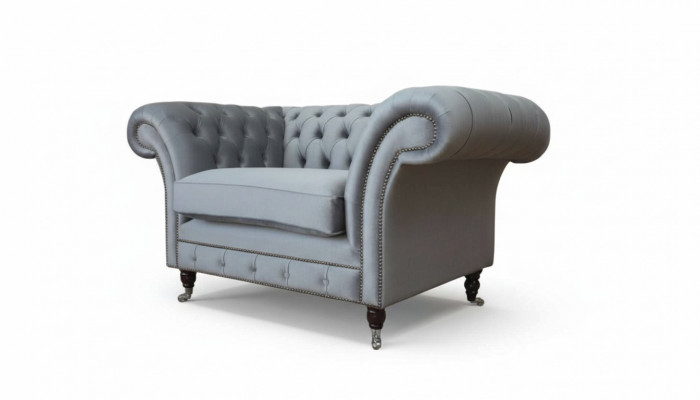 Chesterfield Fotel Włókienniczy Sofa Materiał Kanapa Sofy Kanapy Lounge Szare